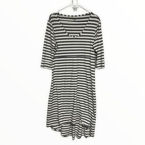 HORNY Toad Keyboard Dress Grey White Stripe Stretch Knit High Low Midi Dress, M